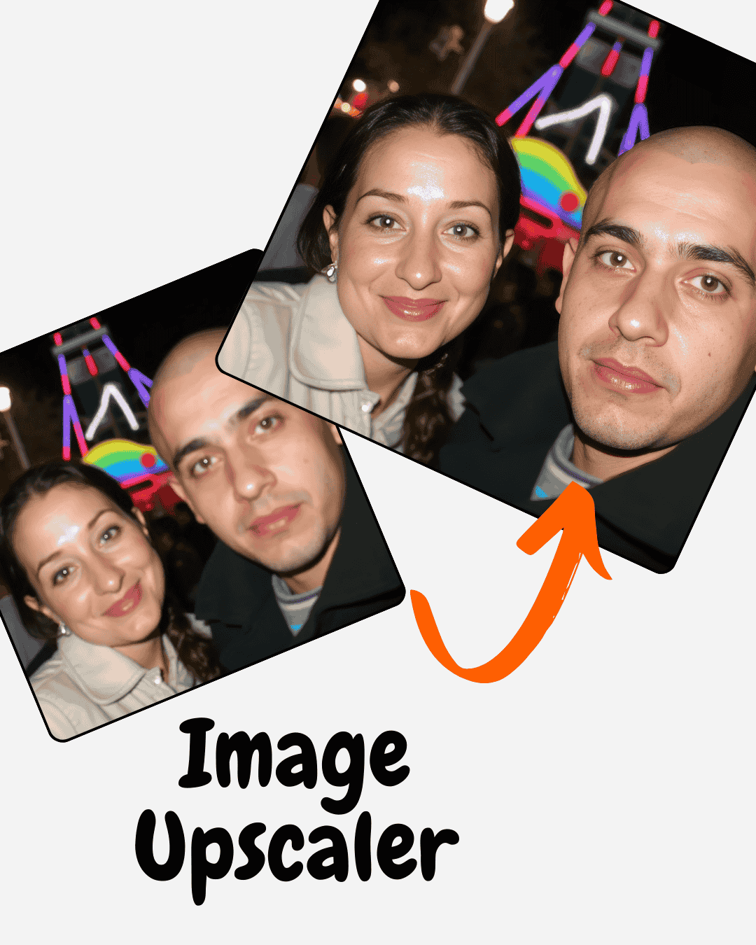 A visual guide showing how to use the AI Image Upscaler tool.